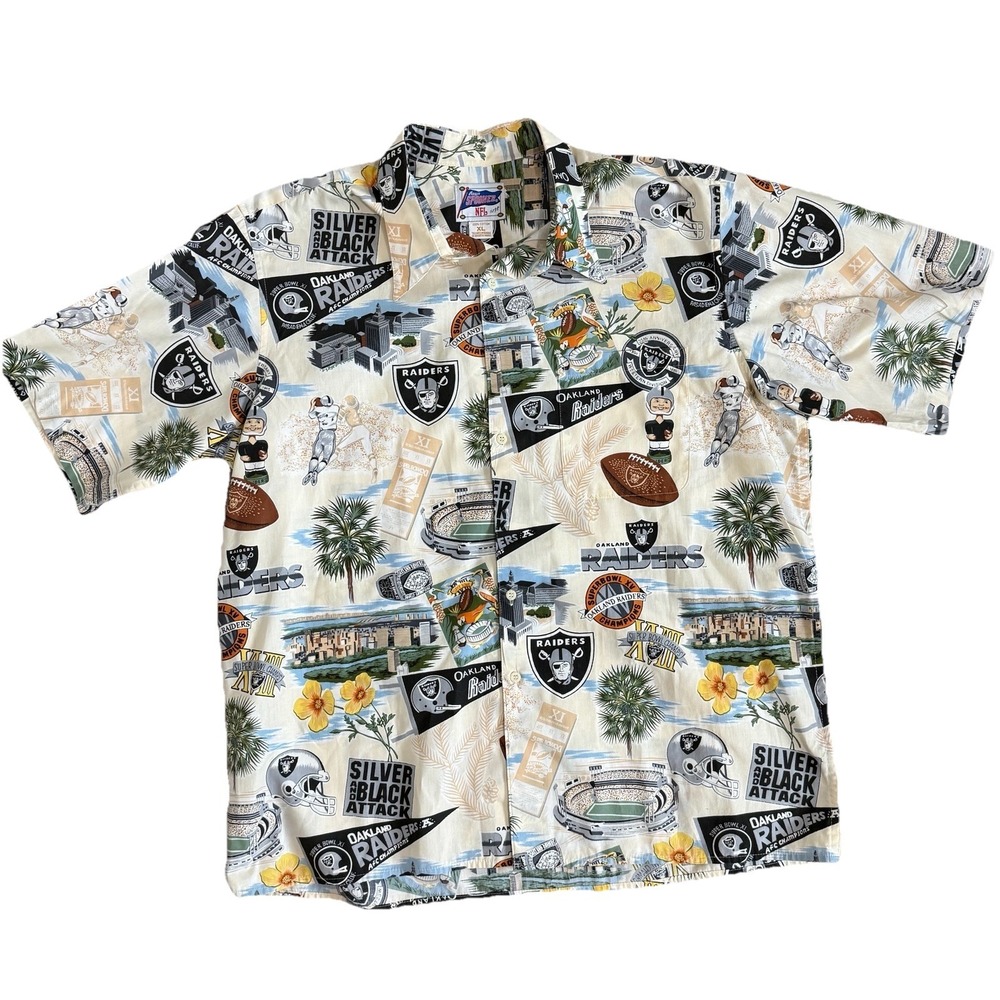 XL Reyn Spooner‎ x NFL Hawaiian Aloha Button Up Oakland Raiders XI Super Bowl